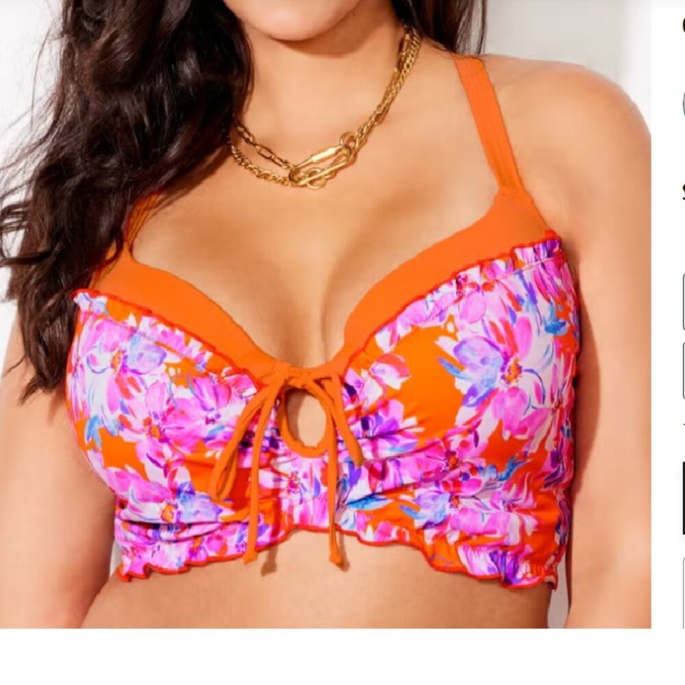 Swimsuits for All Bikini set - Lettuce trim longline bra size 38DD - 14 Bottom